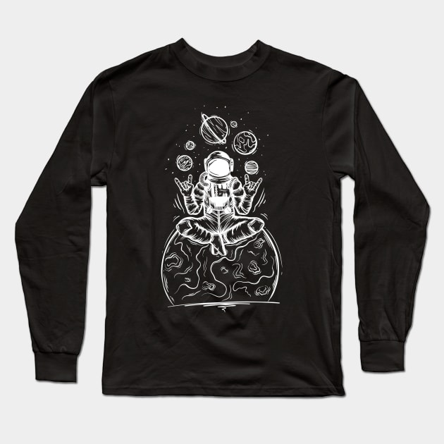 Yoga Astronaut - White Long Sleeve T-Shirt by P7 illustrations 